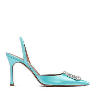 Amina Muaddi Green Silk High Heel Pumps