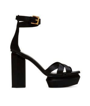 Balmain Black Silk Platform Sandals