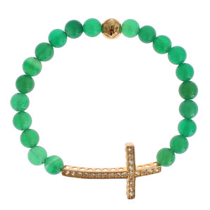 Nialaya Elegant Green Jade Bead & Gold Plated Bracelet