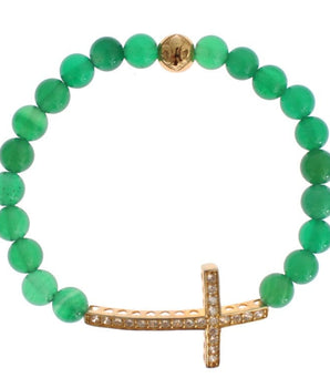 Nialaya Elegant Green Jade Bead & Gold Plated Bracelet Nialaya 
