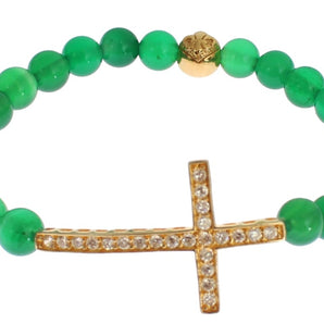 Nialaya Elegant Green Jade Bead & Gold Plated Bracelet