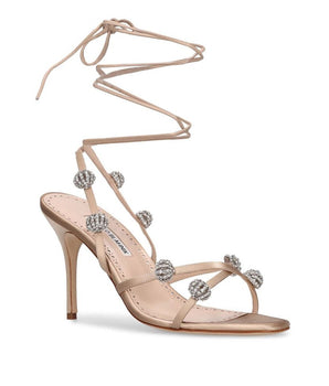 Manolo Blahnik Beige Silk Strap-On Sandals