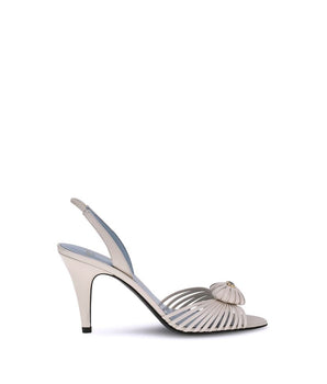 Valentino Garavani White Calf Leather Bos Taurus Stiletto Heel Sandals