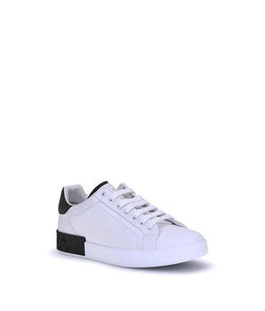 Dolce & Gabbana White Calf Leather Bos Taurus Low Top Sneakers