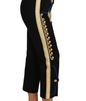Dolce &amp; Gabbana Elegant Black Military Embellished Pants
