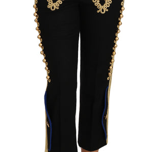 Dolce &amp; Gabbana Elegante pantalón negro con adornos militares