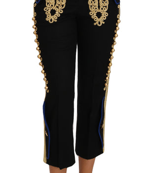 Dolce &amp; Gabbana Elegant Black Military Embellished Pants