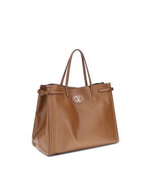 Valentino Garavani Brown Calf Leather Bos Taurus Shoulder Bag