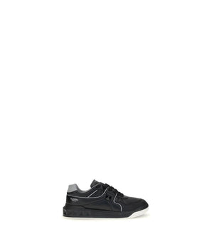 Valentino Garavani Black Calf Leather Bos Taurus Low Top Sneakers