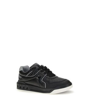 Valentino Garavani Black Calf Leather Bos Taurus Low Top Sneakers