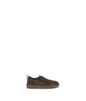 Santoni Brown Calf Leather Bos Taurus Low Top Sneakers