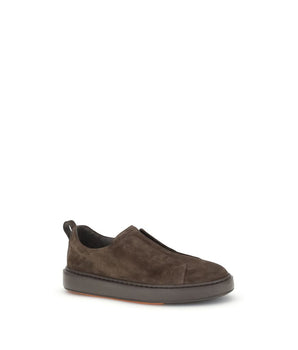 Santoni Brown Calf Leather Bos Taurus Low Top Sneakers