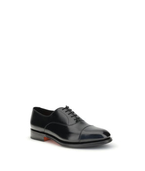 Santoni Black Calf Leather Bos Taurus Oxfords And Derbies