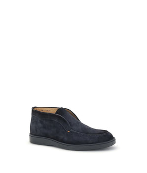 Santoni Blue Calf Leather Bos Taurus Slip-On Loafers