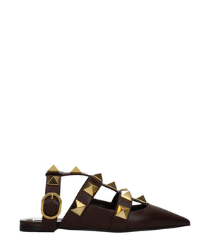 Valentino Garavani Brown Leather Flat Sandals