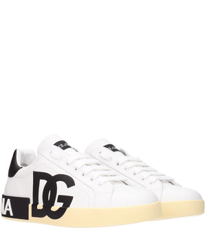Dolce & Gabbana White Leather Low Top Sneakers