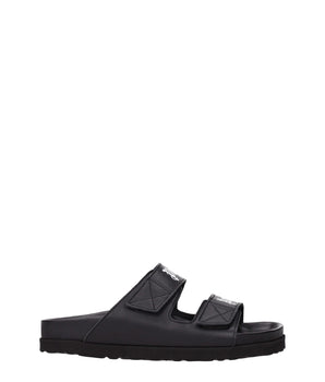 Palm Angels Black Leather Slippers
