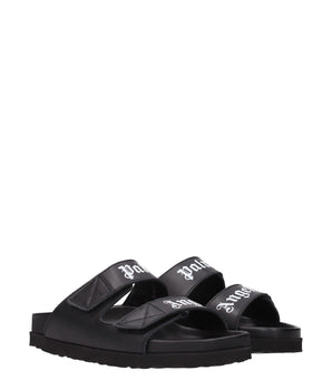 Palm Angels Black Leather Slippers