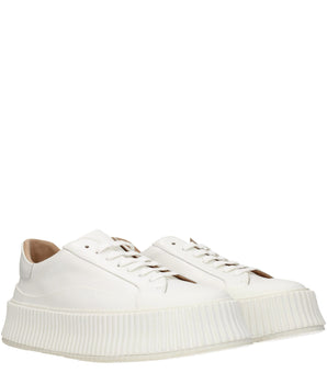 Jil Sander White Leather Platform Sneakers