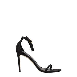 Stuart Weitzman Black Crystals Stiletto Heels Sandals