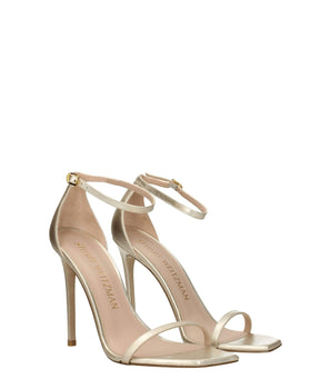 Stuart Weitzman Gold Leather Stiletto Heel Sandals