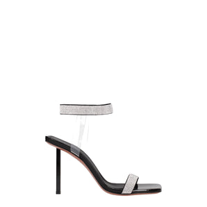 Amina Muaddi Black Crystals Stiletto Heels Sandals