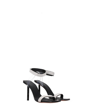 Amina Muaddi Black Crystals Stiletto Heel Sandals
