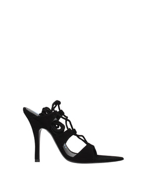 The Attico Black Leather Stiletto Heel Sandals