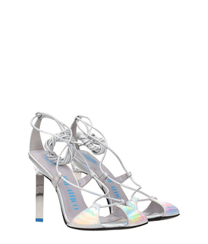 The Attico Gray Leather Stiletto Heel Sandals