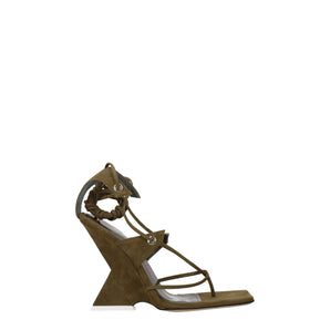 The Attico Green Leather Flip-Flop Sandals