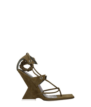 The Attico Green Leather Flip-Flop Sandals