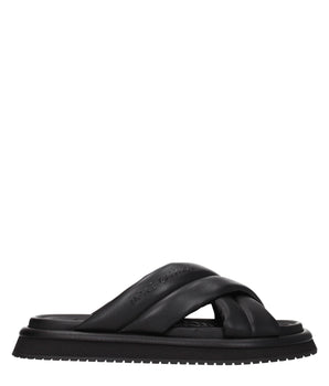 Dolce & Gabbana Black Leather Slippers