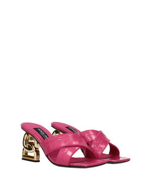 Dolce & Gabbana Pink Leather Platform Sandals