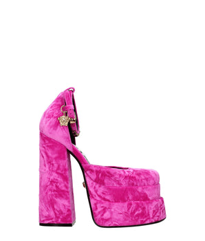 Versace Pink Velvet Platform Sandals
