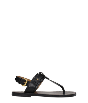 Isabel Marant Black Leather Flip-Flop Sandals