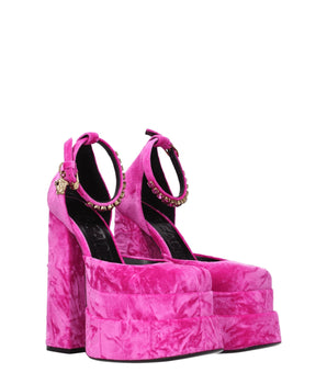 Versace Pink Velvet Platform Sandals
