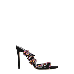 Paris Texas Black Leather Stiletto Heels Sandals