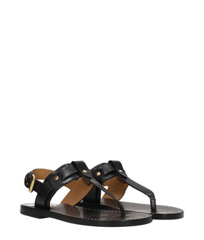 Isabel Marant Black Leather Flip-Flop Sandals