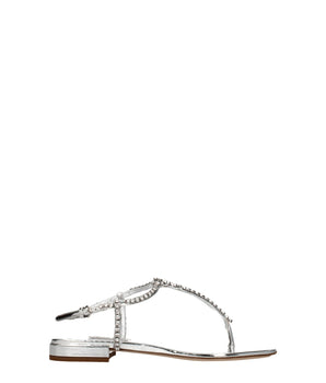 Miu Miu Gray Leather Flip-Flop Sandals
