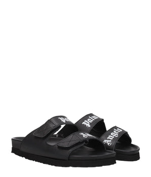 Palm Angels Black Leather Flat Sandals
