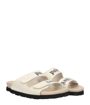 Palm Angels Beige Leather Flat Sandals
