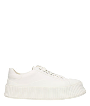Jil Sander White Fabric Platform Sneakers
