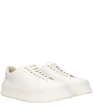 Jil Sander White Fabric Platform Sneakers