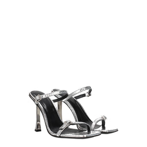 BY FAR Gray Leather Stiletto Heels Sandals