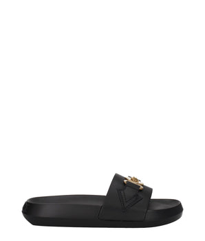 Versace Black Leather Slippers