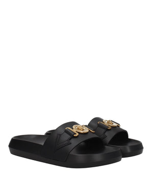 Versace Black Leather Slippers