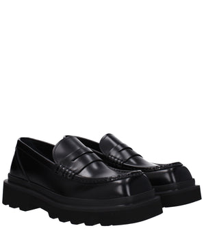 Dolce & Gabbana Black Leather Slip-On Loafers