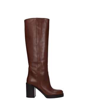 Prada Brown Leather High Heel Boots