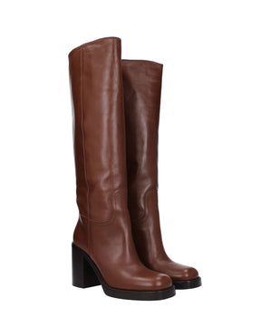 Prada Brown Leather High Heel Boots