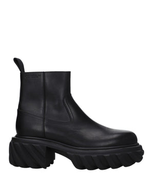 Off-White Black Leather Ankle Boots